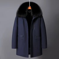 Men's White Goose Down Long Winter Jacket with Detachable Liner