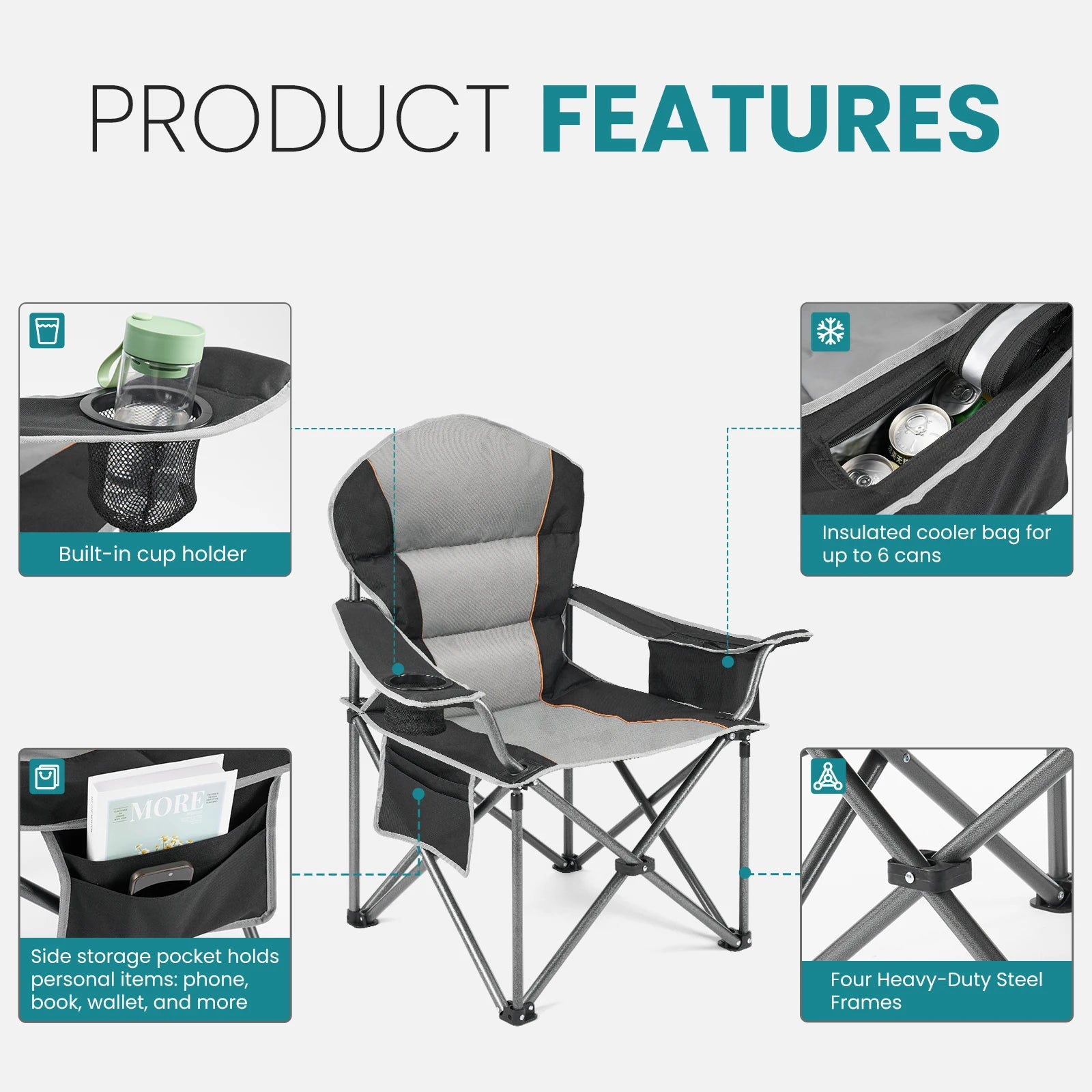 JHK Heavy Duty Camping Chair 450lbs Capacity Portable Folding Chair with Cup Holder Sturdy Steel Frame Outdoor Chair for Camping - Buy online at  Vibe In Cart.