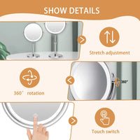 7" Makeup Mirror with Light USB Rechargeable Height Adjustable 1X/10X Magnifying 3 Color lighting 360° Rotation Vanity Mirror - Buy online at  Vibe In Cart.