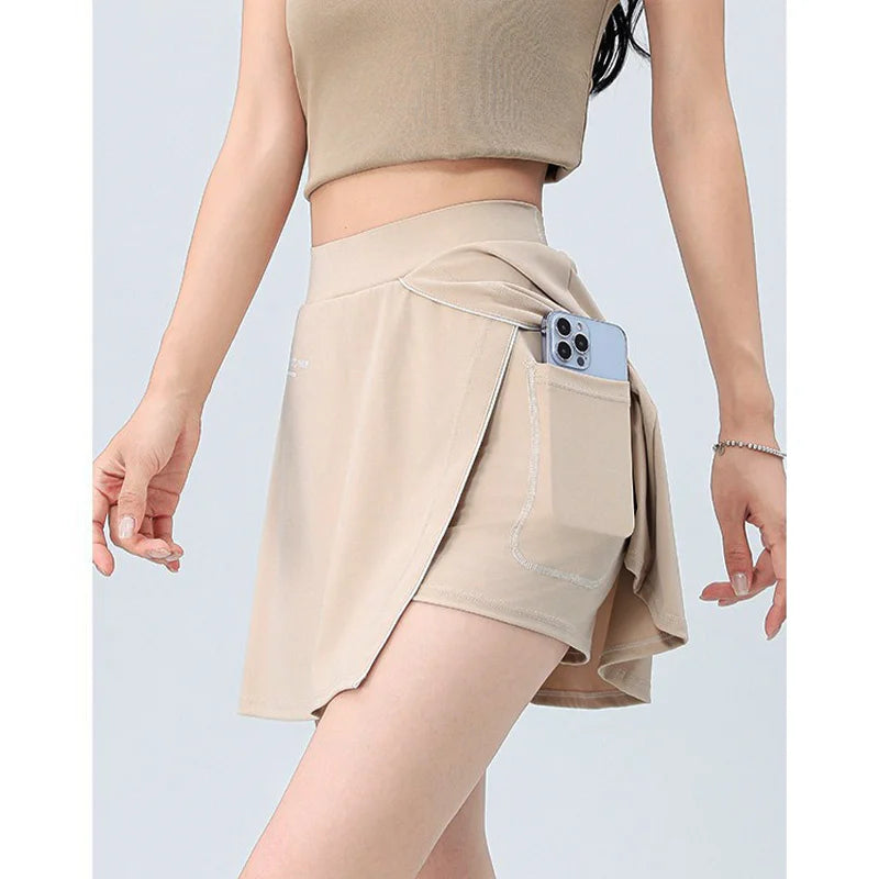 Aiithuug Side Split Golf Skirt with Build-in Shorts Tennis Skirt Short Running Workout Gym Pants Wide Waistband Tummy Control