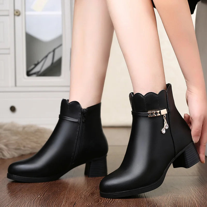 Autumn Winter Fashion Women Soft Leather Ankle Boots Anti-slip Warm Plush Casual Elegant Thick Heel Trend Platform Boots - Buy online at  Vibe In Cart.
