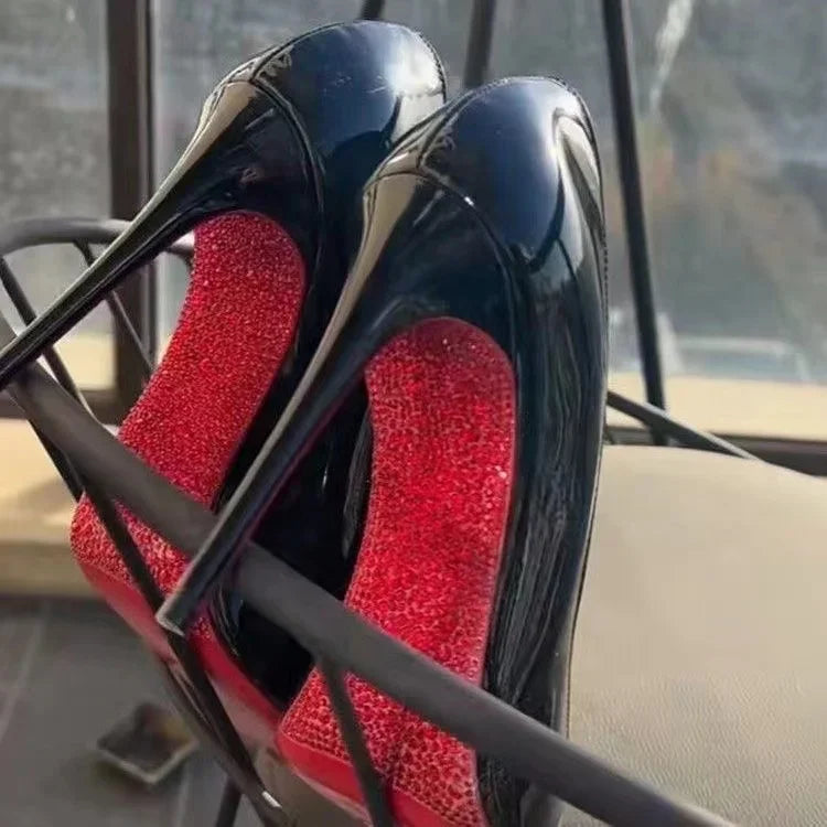 2025 New Trend Sexy Patent Leather High Heels Women's Slip-On Pointed Stilettos Rhinestone High Heels Women's Sandals Zapatos - Buy online at  Vibe In Cart.