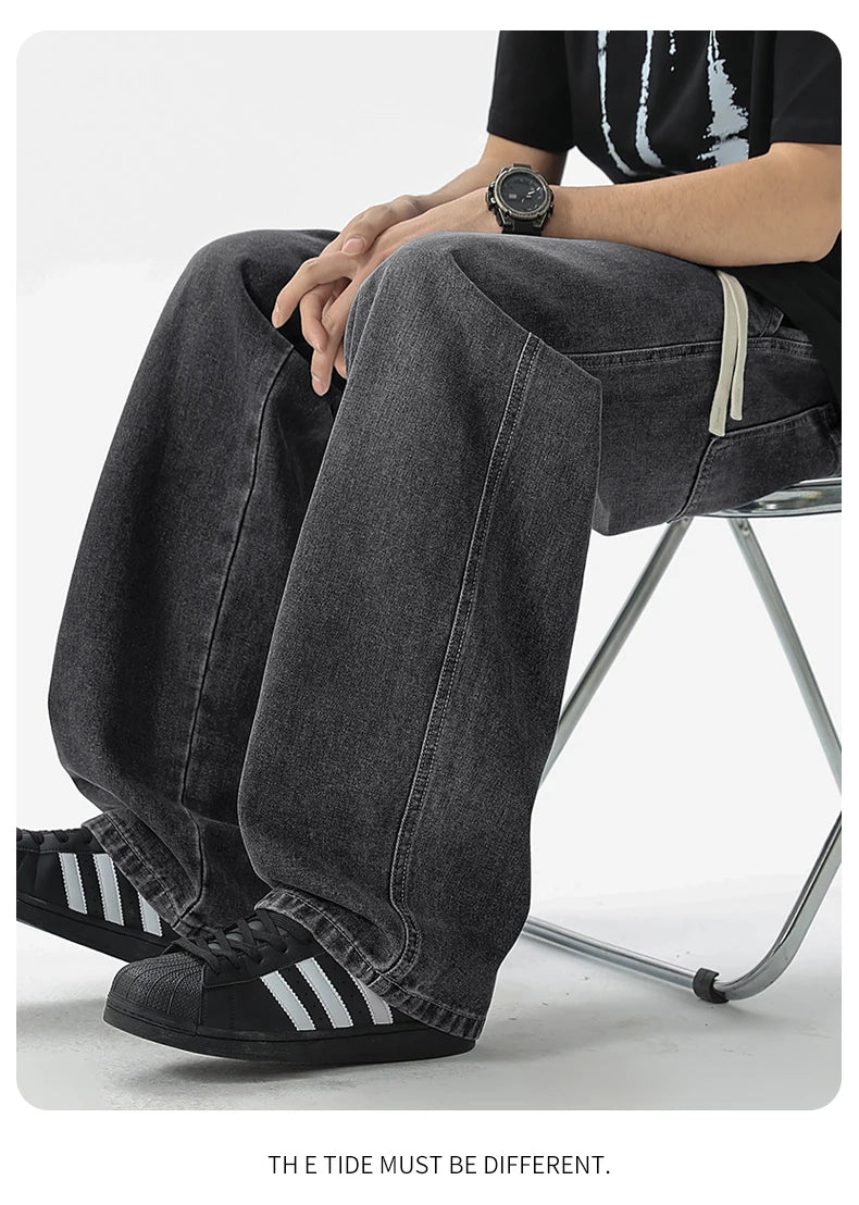Men's Jeans American Loose Wide-leg Loose Straight Casual Trousers Street Hip-hop Baggy Jeans Black Grey  Blue Streetwear Men - Buy online at  Vibe In Cart.