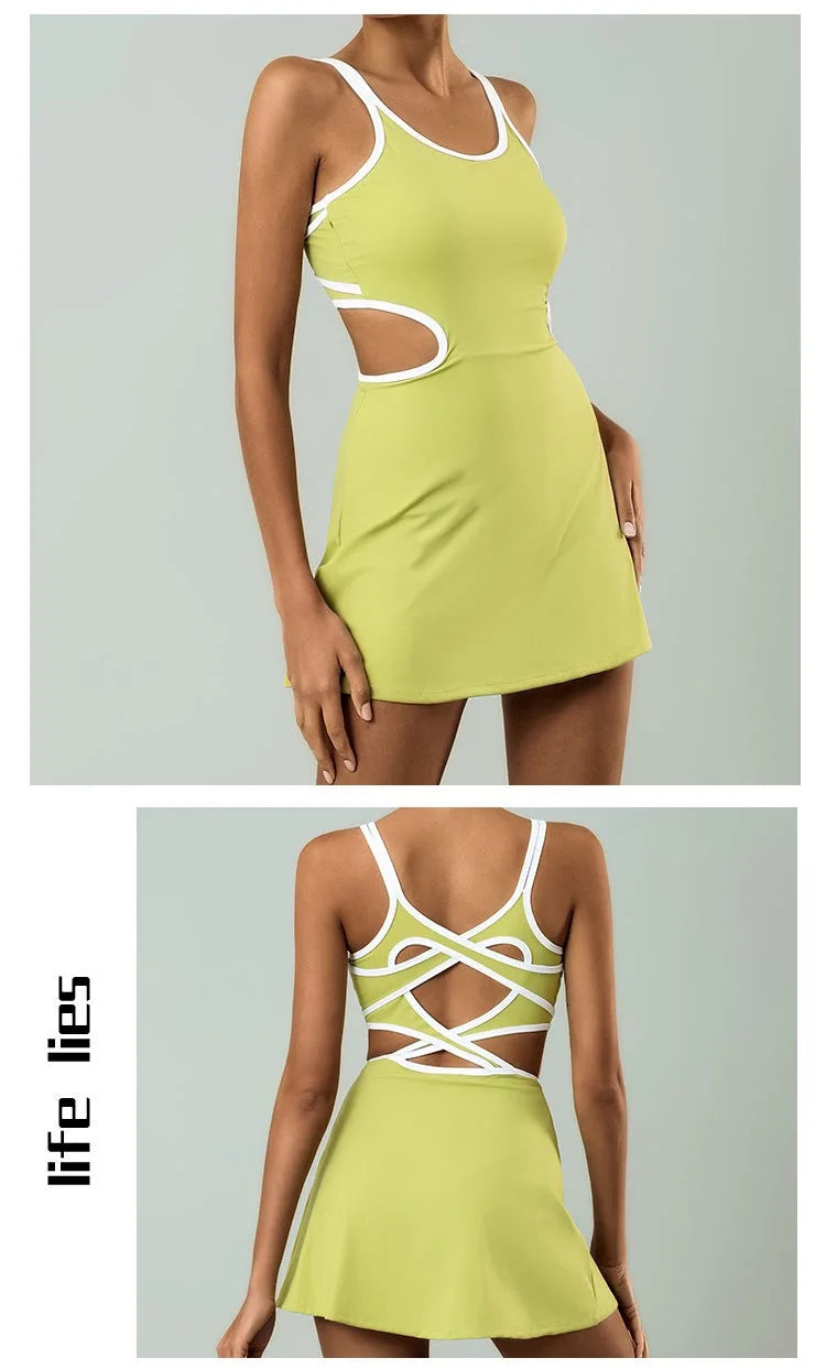 Women's Slim Fit Sleeveless Tennis Dress in Nylon Elastane with Chest Pads