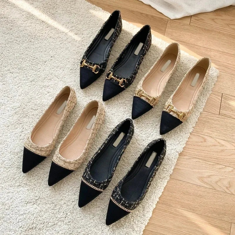 Spring and Autumn New Pointed Toe Single Shoes Shallow Mouth Slip-on Flats Metal Decoration Low-heeled Women's Shoes - Buy online at  Vibe In Cart.