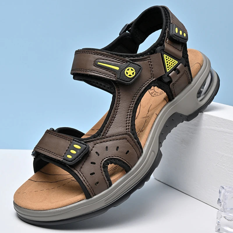 Men's Genuine Leather Breathable Beach Sandals Size 46