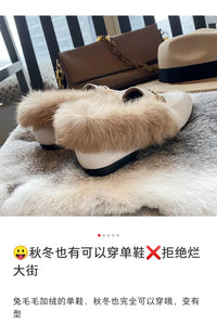 Retro Loafers 2024 Fashion Women's Shoes Autumn and Winter Women Velvet Warm Flat-bottomed Rabbit Fur Leather Shoes - Buy online at  Vibe In Cart.