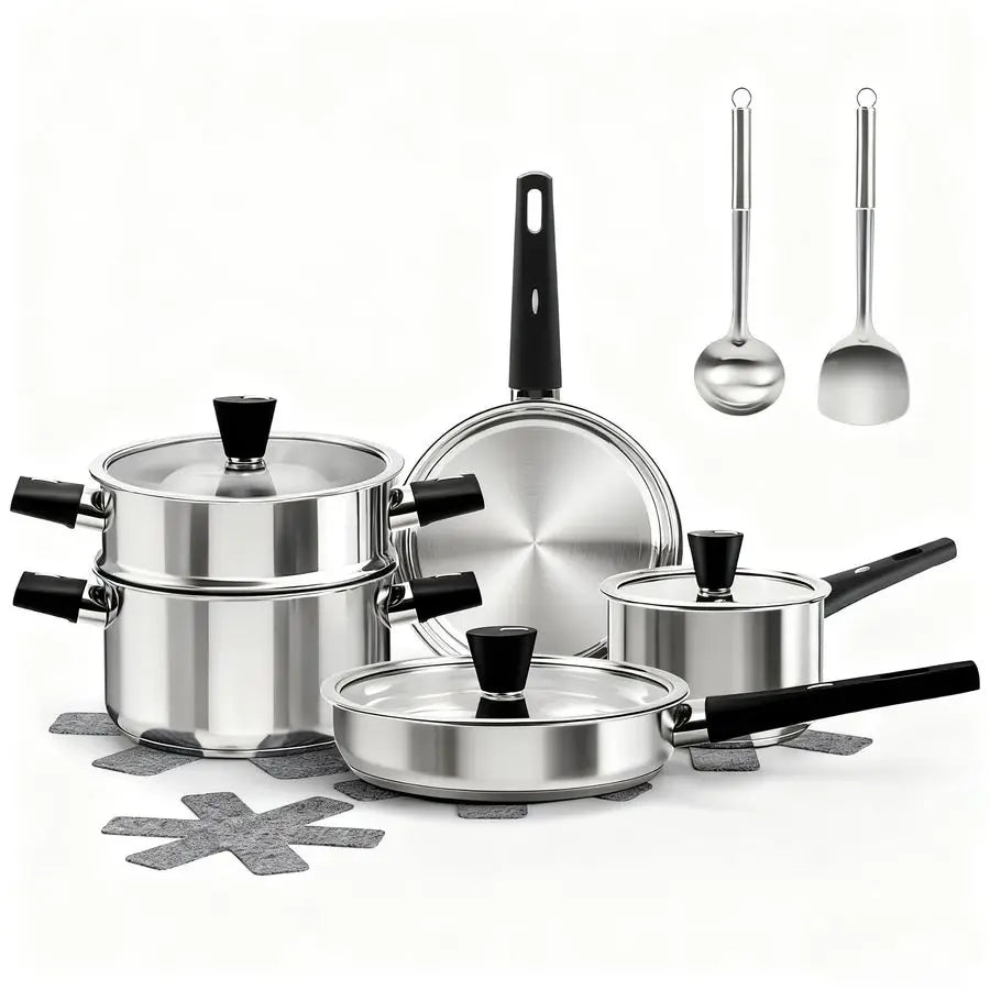 Steel Cookware Set, 14Piece Pots and Pans Set, Kitchen Cookware Set with StayCool Handle, NonToxic, Dishwasher Safe amp Compatib - Buy online at  Vibe In Cart.
