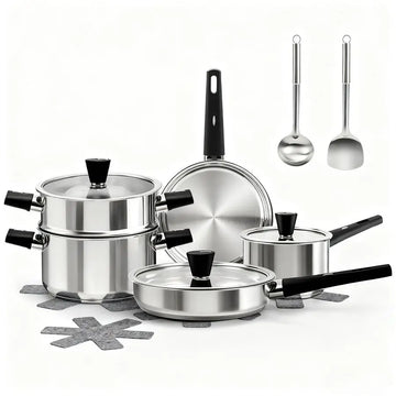 Steel Cookware Set, 14Piece Pots and Pans Set, Kitchen Cookware Set with StayCool Handle, NonToxic, Dishwasher Safe amp Compatib - Buy online at  Vibe In Cart.