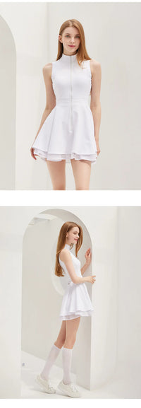 New Summer Women Tennis Polo Dress Zipper Collar Slim Golf Tennis Dress Lady Sleeveless Lace Ruffle Golf Skirts with Inner Short - Buy online at  Vibe In Cart.