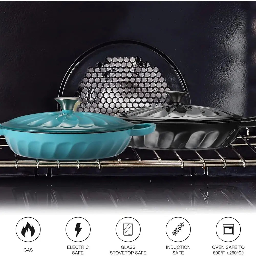 Enameled Cast Iron Dutch Oven, 3.8 Quart with Handles, Blue-Green Cookware, Braisier Pan with Lid - Buy online at  Vibe In Cart.