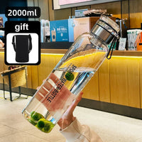 2L Large Capacity Transparent Glass Water Bottle Portable Leakproof