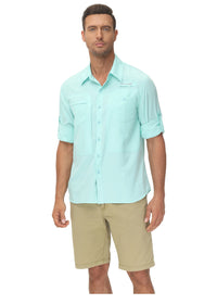 Men's Long Sleeve Casual Fishing Shirt With UPF 50+ Polyester Mesh Back