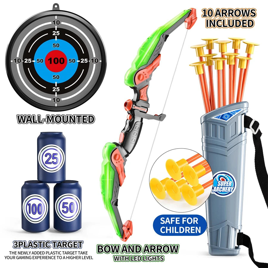 Kids Bow and Arrow Set, LED Light Up Archery Toys Set for Kids Ages 4-8 8-12, with 10 Suction Cup Arrows, Target & Quiver, Boys - Buy online at  Vibe In Cart.
