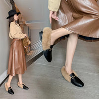 Retro Loafers 2024 Fashion Women's Shoes Autumn and Winter Women Velvet Warm Flat-bottomed Rabbit Fur Leather Shoes - Buy online at  Vibe In Cart.