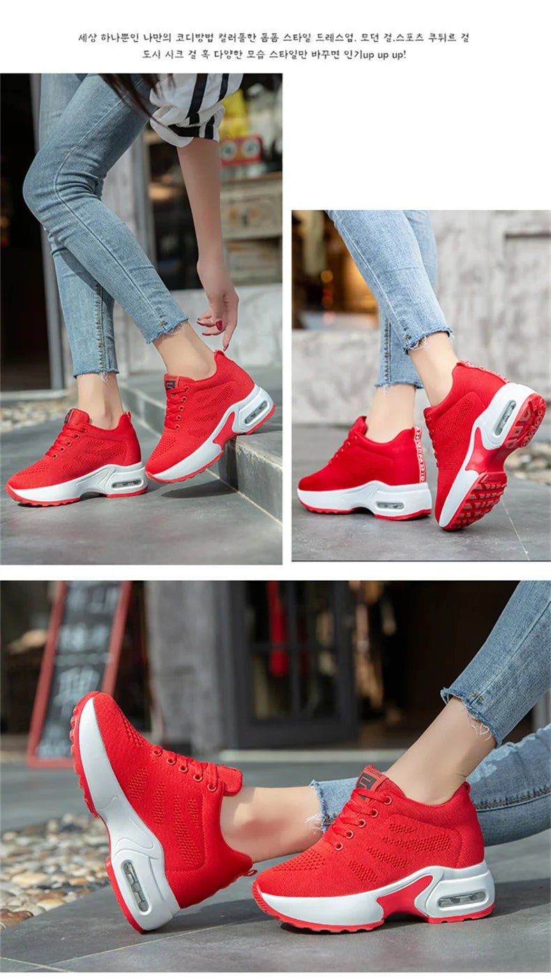 Women's Platform Mesh Lace-Up Sneakers Medium Heel