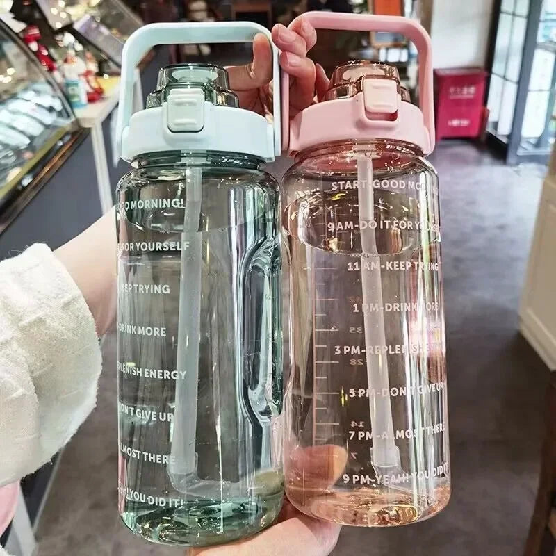 2000ml Sports Drinking Bottles with Time Marker Men Women Water Bottle with Straw Large Capacity Outdoor Cup Fitness Drinkware - Buy online at  Vibe In Cart.
