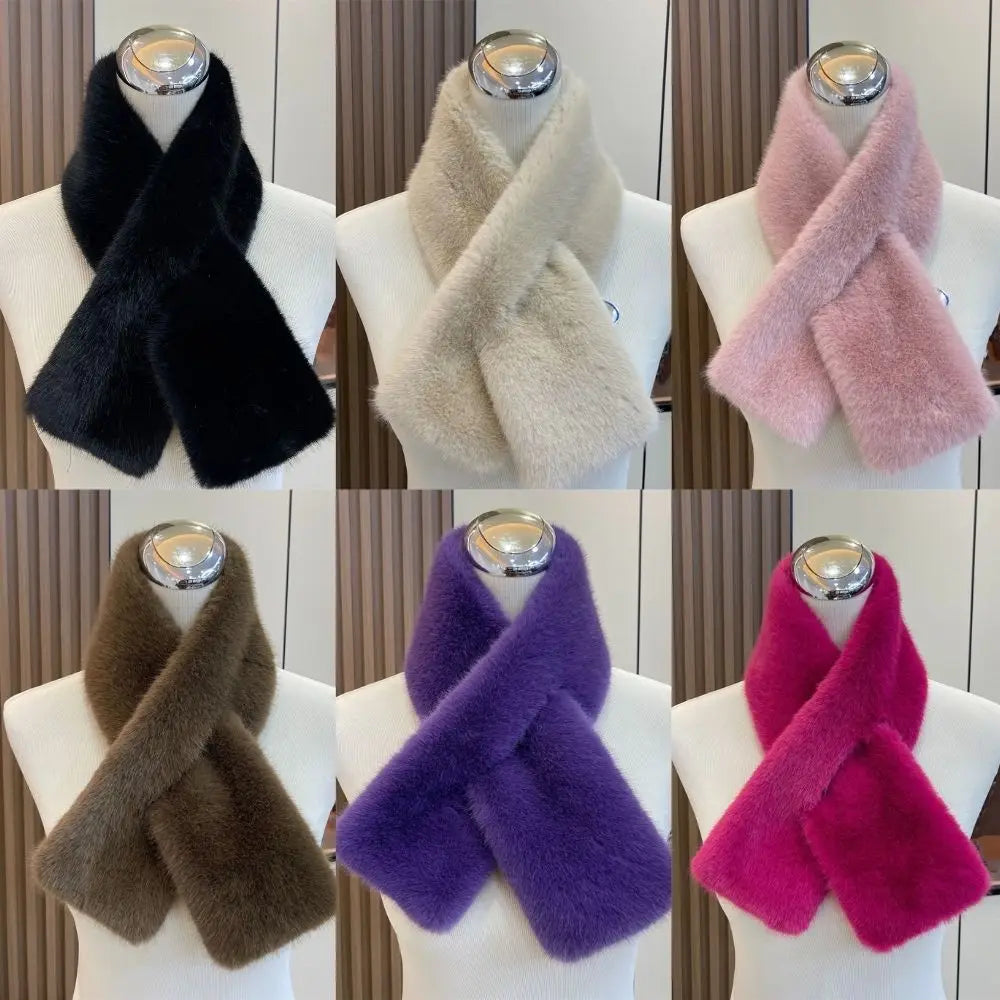 Women's Outdoor Winter Faux Fur Warm Solid Color Scarf