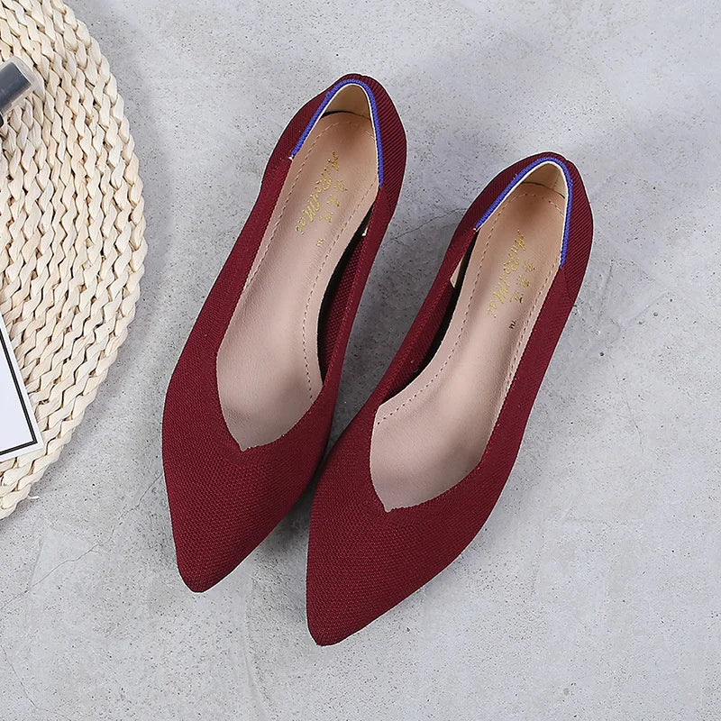 Fashion Comfort Breathable Polyester Women Spring Flats Pointy Toe Ballerinas Stretch Knitted Loafers Dress Causal Shoes - Buy online at  Vibe In Cart.