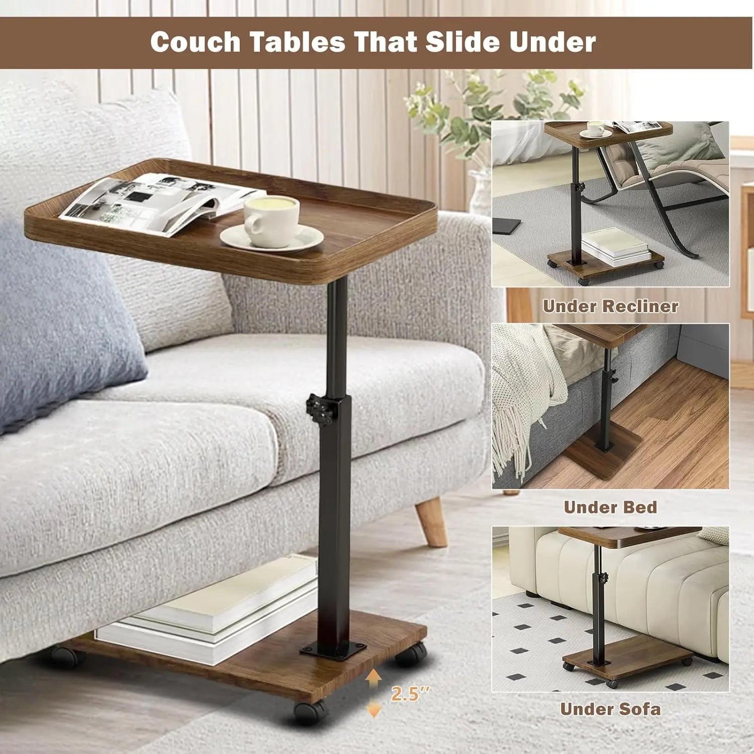C Shaped Living Room Side Table Sofa Side Cabinet Mobile Coffee Table Simple Small Square Table Bedroom Bedside Table With Wheel - Buy online at  Vibe In Cart.
