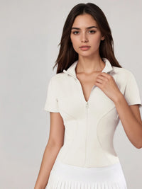 Women's Zip - Up Short - Sleeve Top, Slim - Fit Polo Neck, Elegant for Tennis & Casual Wear - Buy online at  Vibe In Cart.