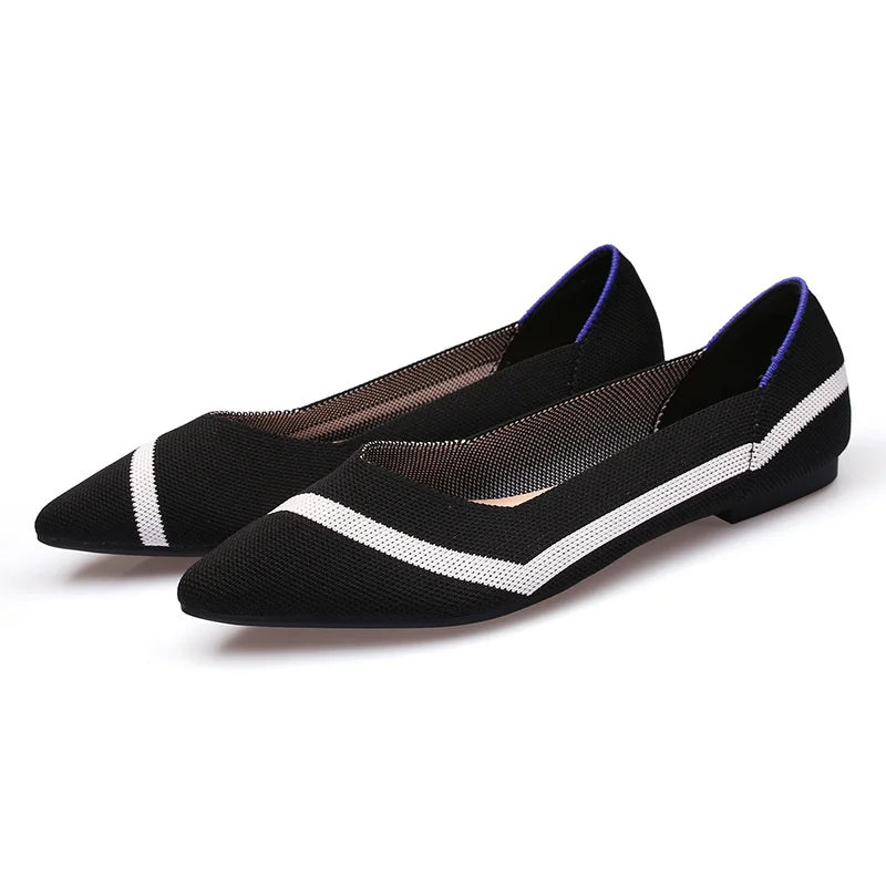 Women's Spring Pointy Toe Stretch Knitted Ballet Loafer Flats