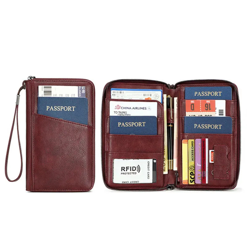 Multifunctional Travel Passport Wallet with RFID Protection in Microfiber Leather