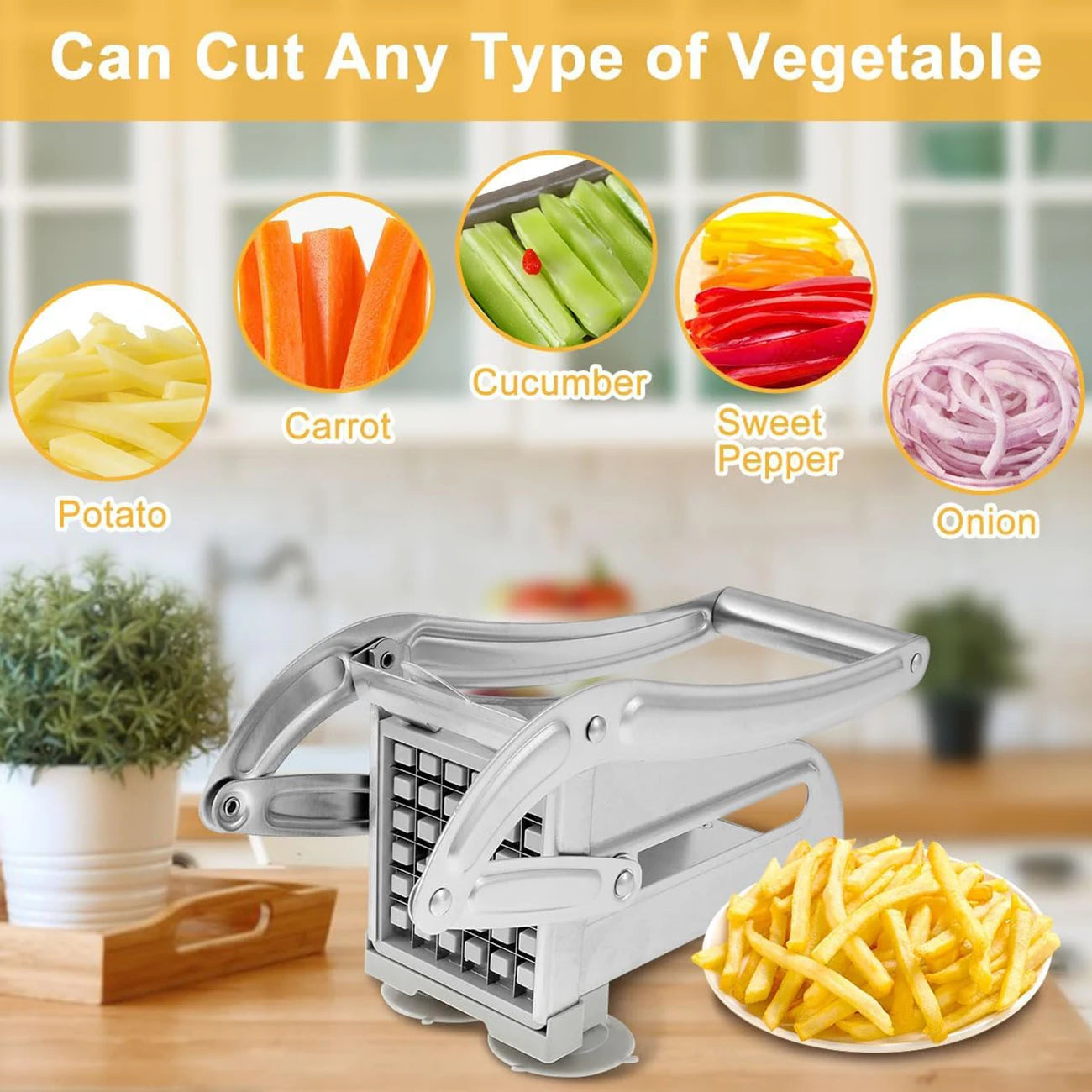 French Fries Cutter Stainless Steel Potato Slicer Quick-Cut Potato Slicer with 36/46-Hole Blade Manual Kitchen Tool - Buy online at  Vibe In Cart.