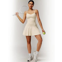 Womens Spaghetti Strap Tennis Dress with Built-in Shorts and Bra Golf Athletic Dress with Pockets