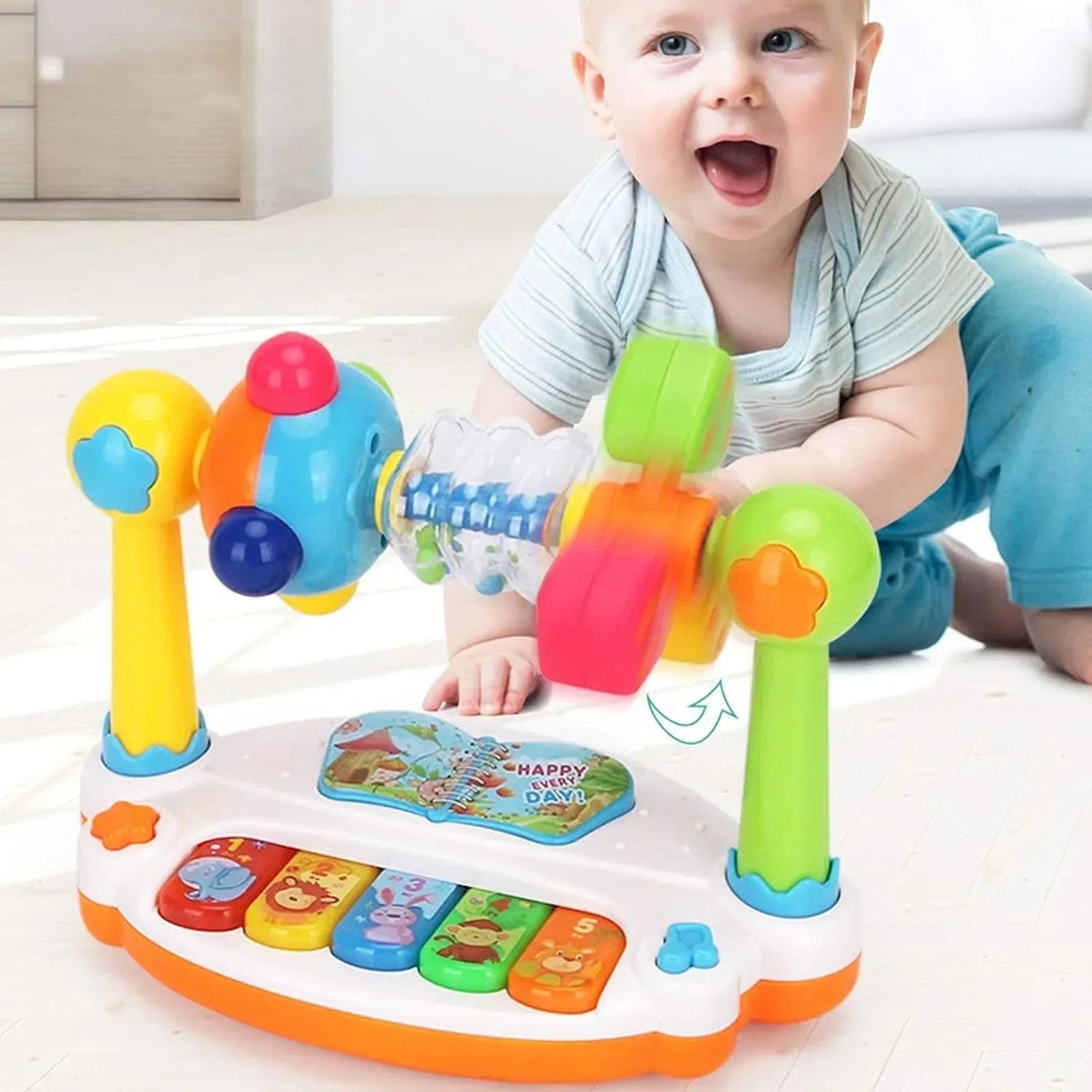 Baby Piano Toys Kids Rotating Music Piano Keyboard With Light Sound Musical Toys For Toddlers Early Educational Music Toy Gifts