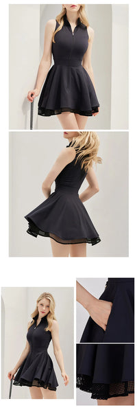 Fashion Tennis Golf Clothing Ladies Sleeveless Lace Sports Dress Quick Dry Half Zip Slim Dresses Woman Girls Sports Jersey Skirt