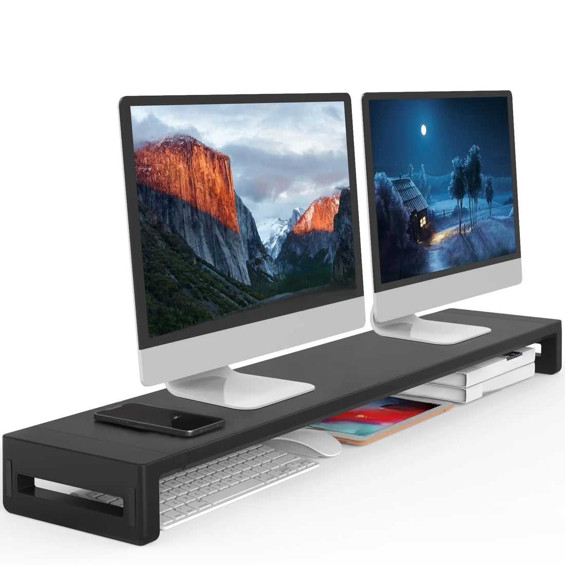 Dual Monitor Stand Riser for 2 Monitors with Printer and Laptop Stand