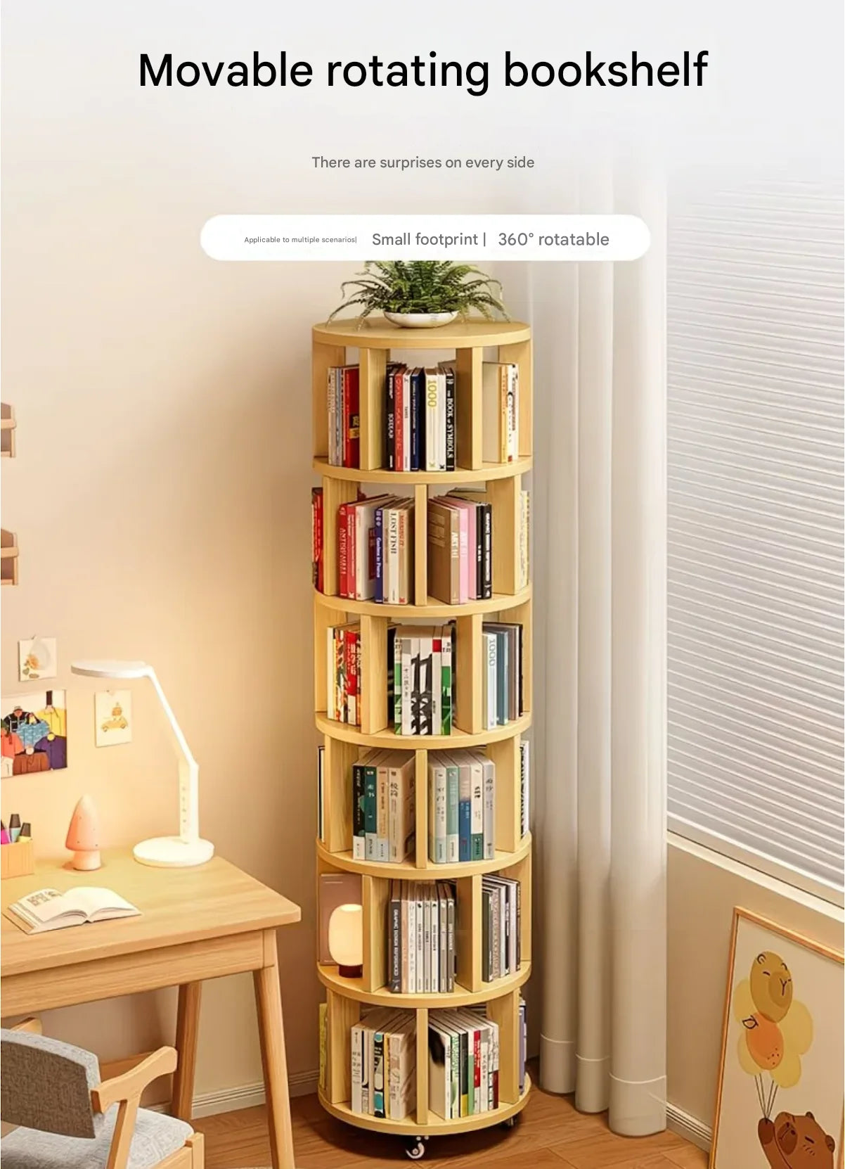 360° Rotatable Bookshelf Multifunctional Living Room Round Storage Rack Movable Children's Bookshelf - Buy online at  Vibe In Cart.