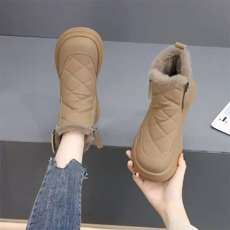 2025 Winter Side-Zip Quilted Boots Women Short Snow Boots with Fur Lining Waterproof Slip-Resistant Sole ChunkyTread CasualBoots - Buy online at  Vibe In Cart.