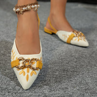 Retro Embroidered Metal Chain Decorated Pointed-Toe Mules, Backless Flat Sandals, Women's Summer Work Clothing Versatile Flats - Buy online at  Vibe In Cart.