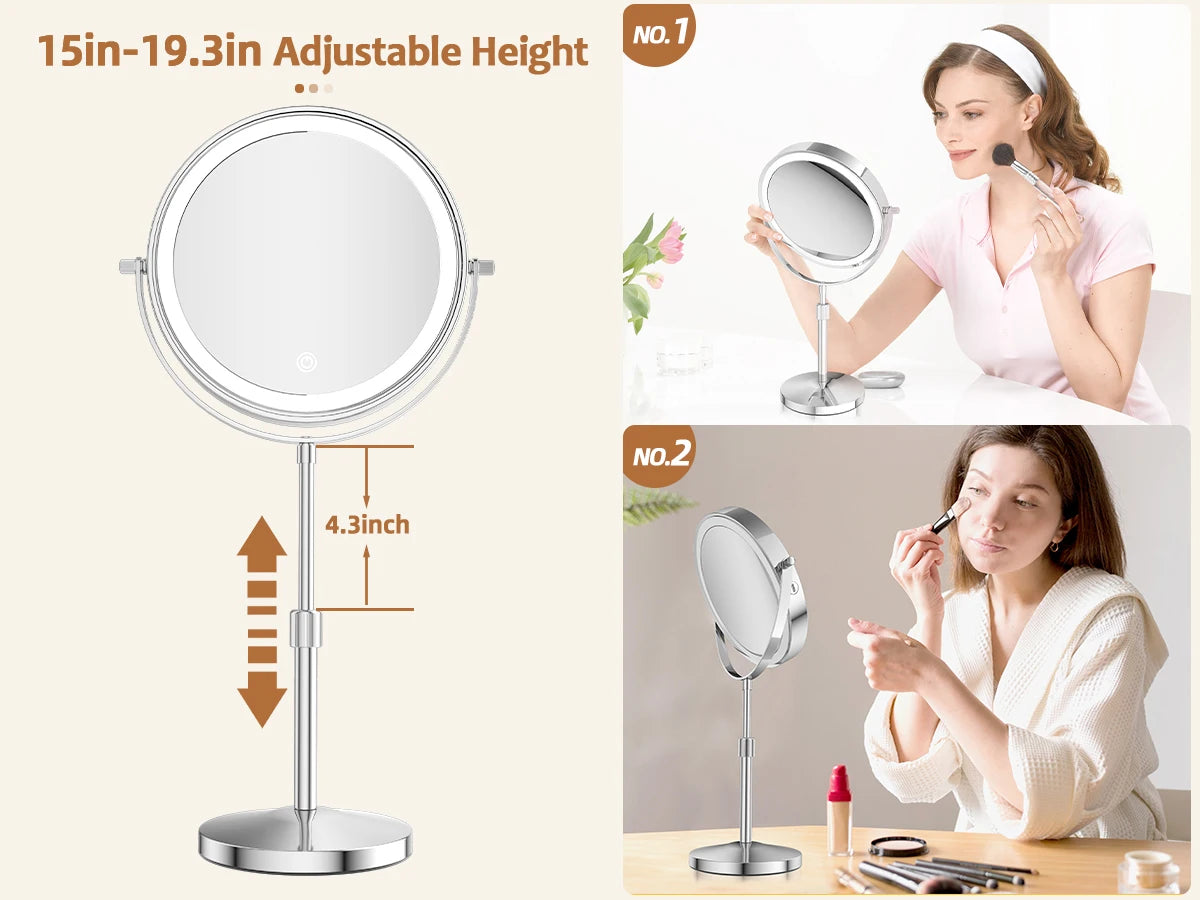 8 Inch Makeup Mirror With Light Lamp 10X Magnification 3 Color Lights,Adjustable Brightness Height Standing Cosmetic Mirror - Buy online at  Vibe In Cart.