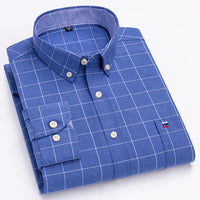 Men's Long Sleeve 100% Cotton Oxford Plaid Shirt