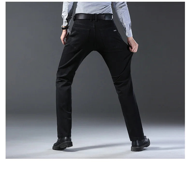 Wthinlee New Business Men's Jeans fleece Casual Straight Stretch Fashion Classic Blue Black Work Denim Trousers Male  Clothing - Buy online at  Vibe In Cart.