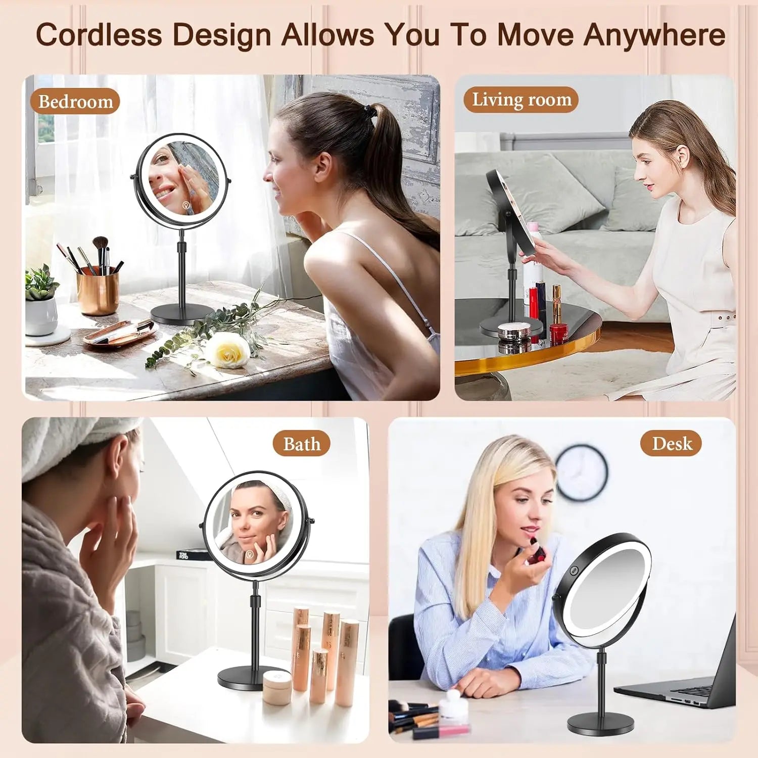8 Inch Standing Makeup Mirror with 10X Magnification and 3 Color Lights