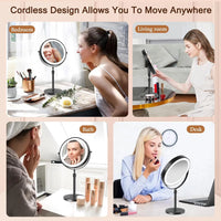 8 Inch Standing Makeup Mirror with 10X Magnification and 3 Color Lights