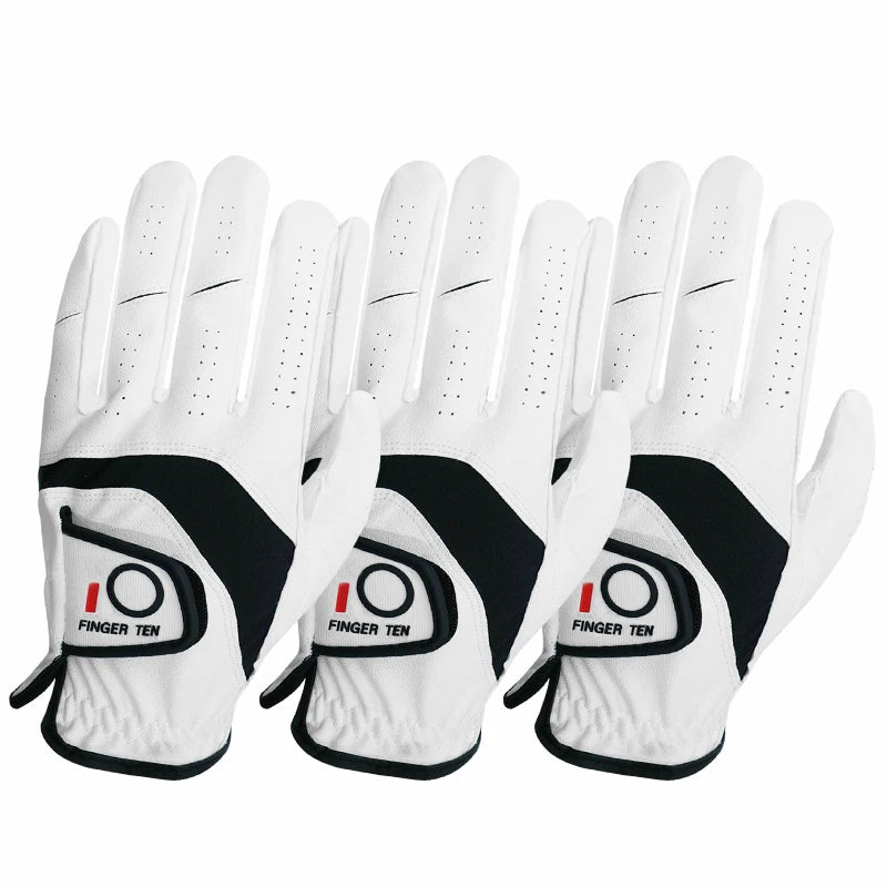 Men's Golf Gloves Genuine Leather White 3 or 6 Pack