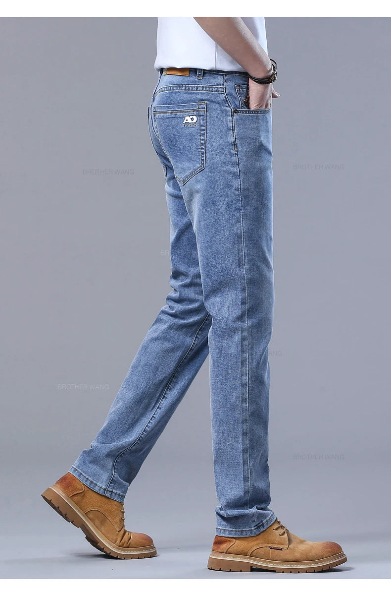 Spring Men's Light Blue Slim Jeans Stylish Casual Stretch Fabric Denim Pants Classic Trousers Smoke Gray - Buy online at  Vibe In Cart.