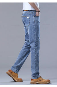 Spring Men's Light Blue Slim Jeans Stylish Casual Stretch Fabric Denim Pants Classic Trousers Smoke Gray - Buy online at  Vibe In Cart.