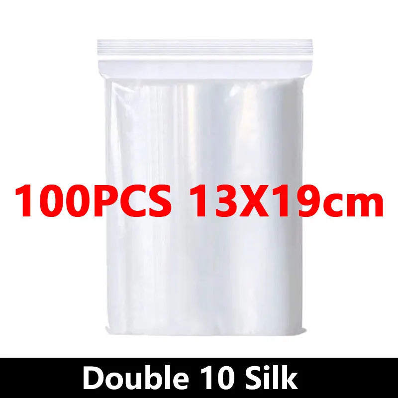 100 Piece Clear Plastic Zipper Storage Bags for Jewelry and Food