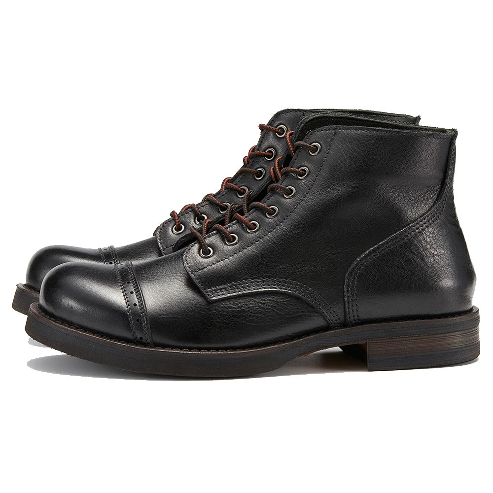 2024 Luxury Classy Handmade Precision Stitch Wear-Resistant Casual Boots Men Genuine Leather Shoes Combat Boots - Buy online at  Vibe In Cart.