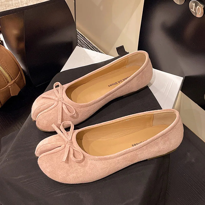 Fashion Suede Split Toe Women Bow Tabi Ballet Flats Spring Autumn Comfortable Walking Lazy Loafers Casual Girls Dance Shoes - Buy online at  Vibe In Cart.