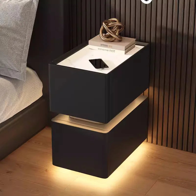 Wooden Bedside Table with Wireless Charging, Sensor Light, and 1 Drawer