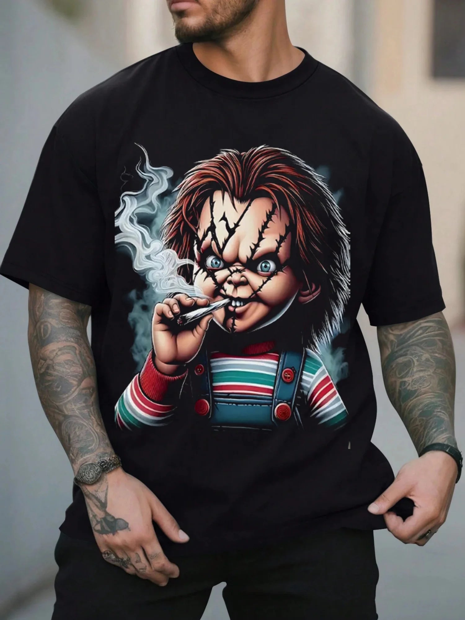 Chucky Inspired Men S 3D Printed T Shirt Casual Polyester  Crew Neck  Machine Washable  with Stitched Detail Black - Buy online at  Vibe In Cart.