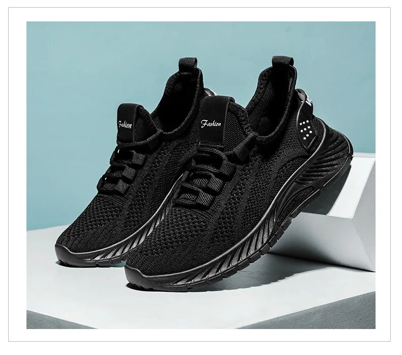 Men's Summer Striped Casual Sneakers Lace-Up Flat Heel Rubber Outsole