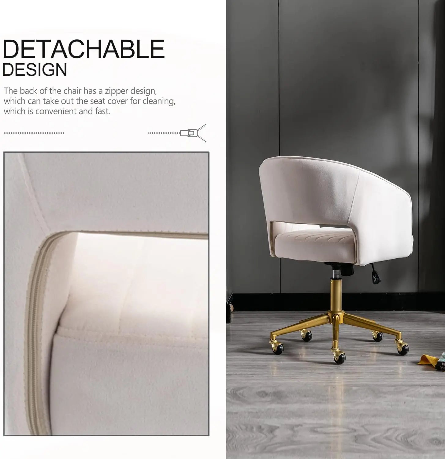 Velvet Office Desk Chair, Upholstered Home Office Desk Chairs with Adjustable Swivel Wheels, Ergonomic Office Chair - Buy online at  Vibe In Cart.